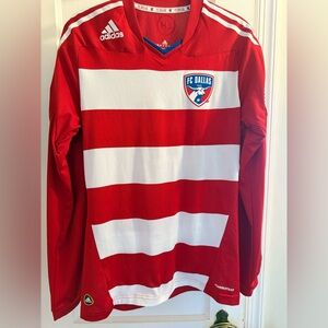 adidas Red and White FC Dallas Long Sleeve Soccer Jersey
